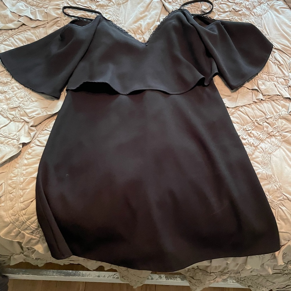 Zara black off the shoulder with straps and sleeves dress